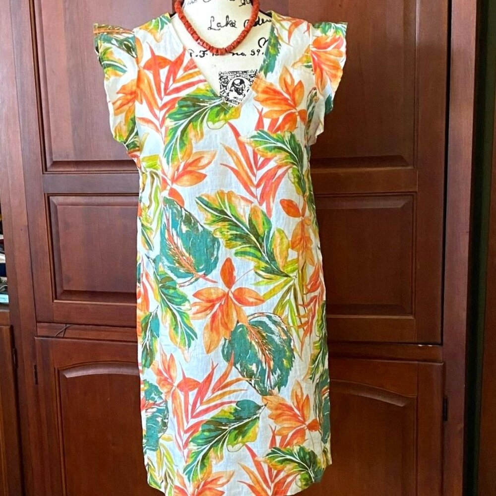 NWOT Nicole Miller NY Linen Tropical Orange Dress ~ Size XSmal-Small